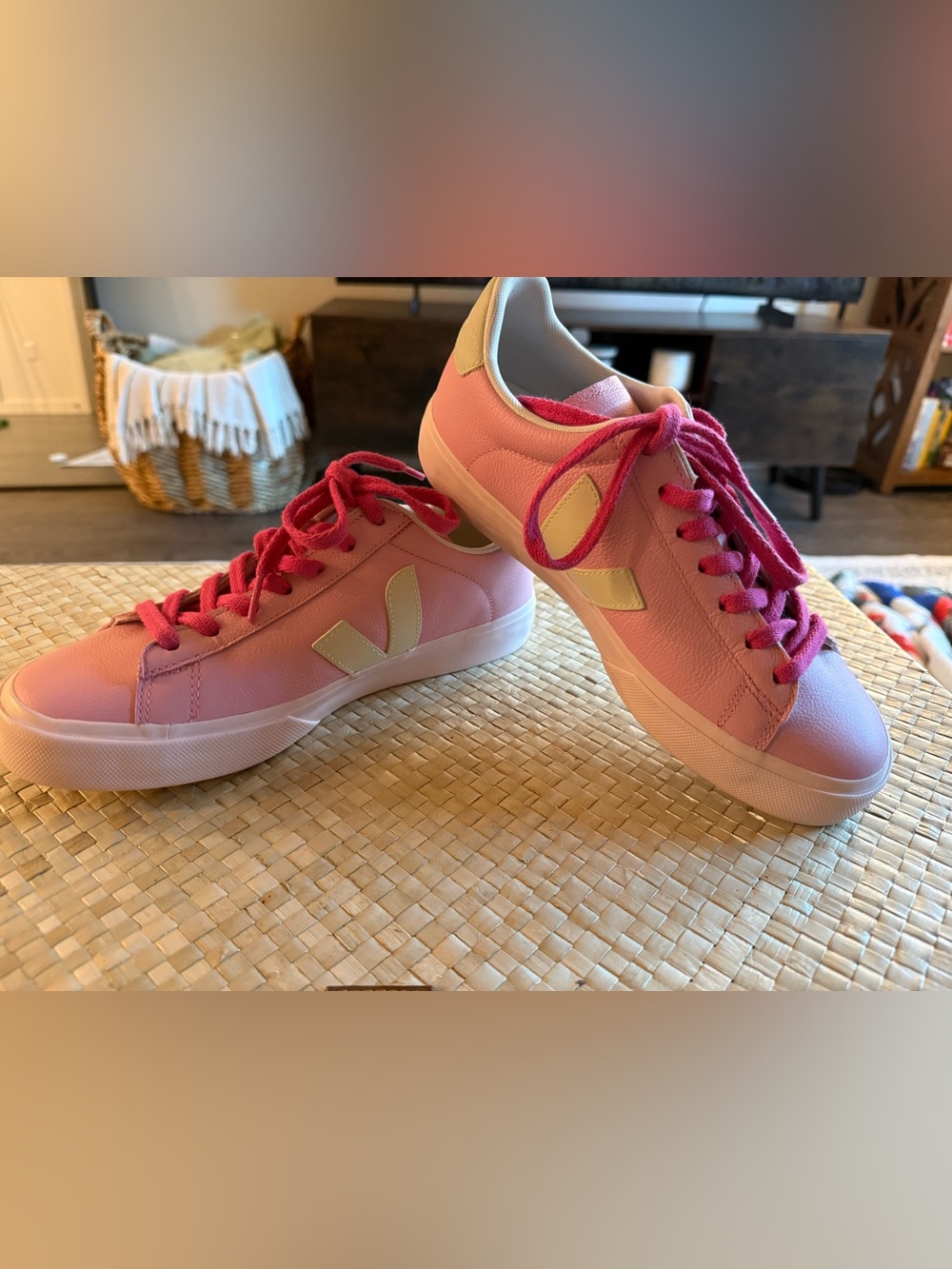 Veja Pink Lace-Up Platform Sneakers with Cream Logo NWOT